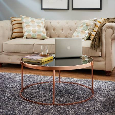 Rose Gold Color Round Tabletop Coffee Table - High texture rose gold coffee table.